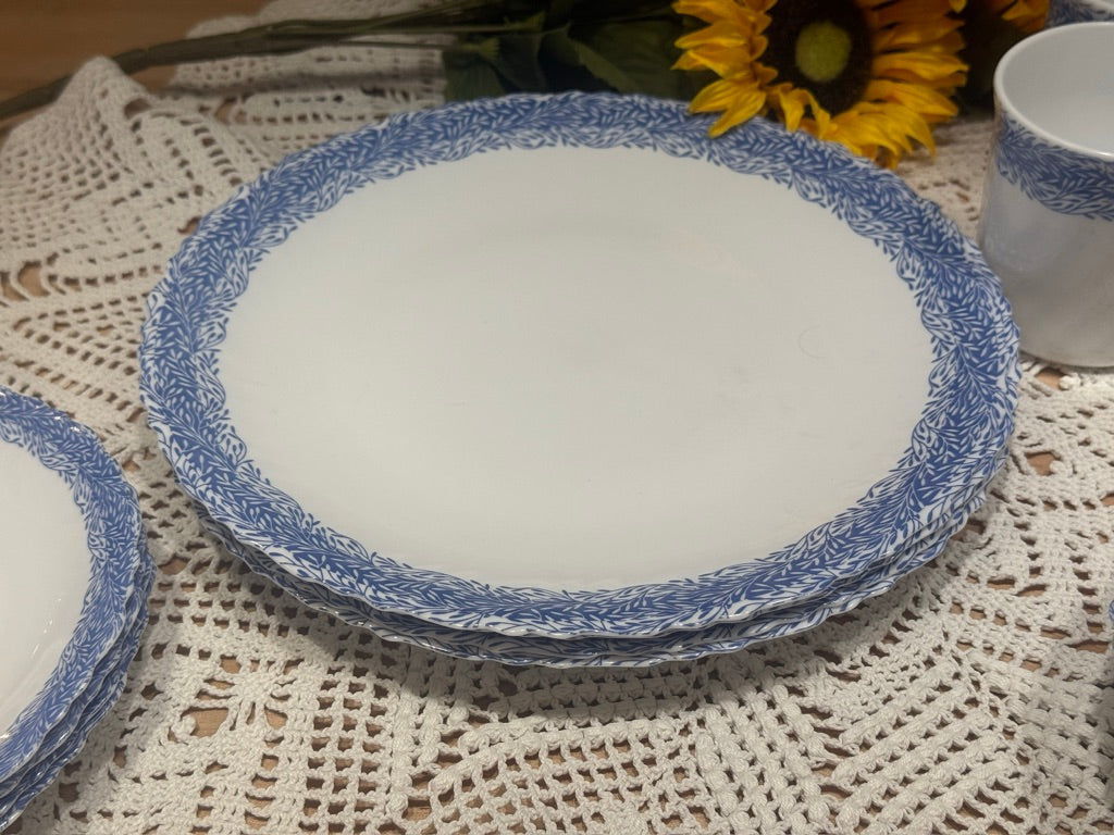 ARC France MSE Milk Glass and Blue Vine Dish Set