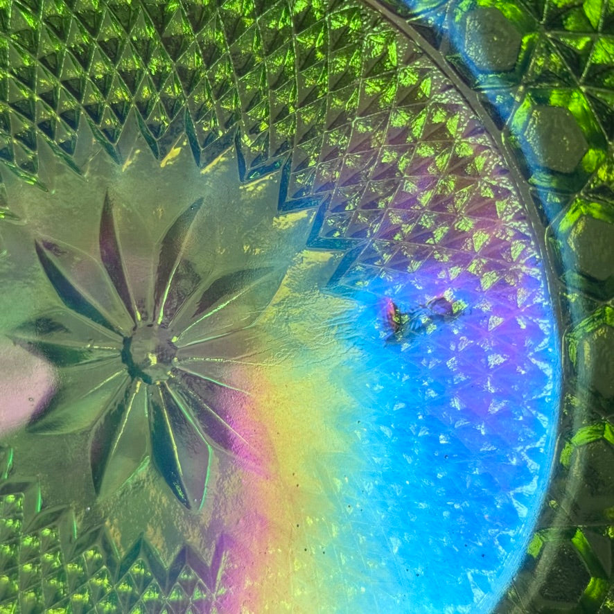 Green Indiana/Carnival Glass Ruffled Plate