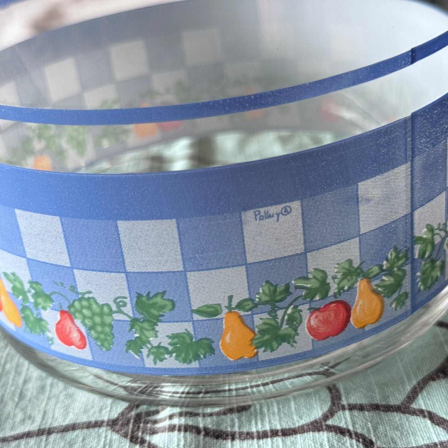 Blue Checkered & Fruit Glass Canister by Palluy