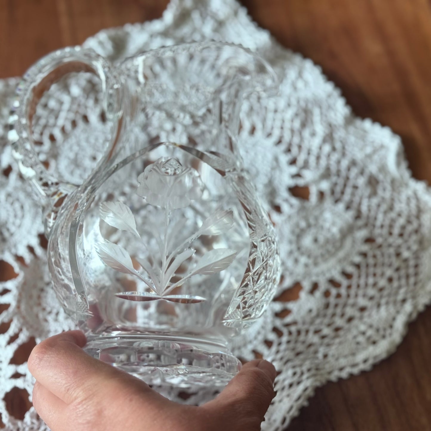 Vintage Cut Crystal Glass Pitcher