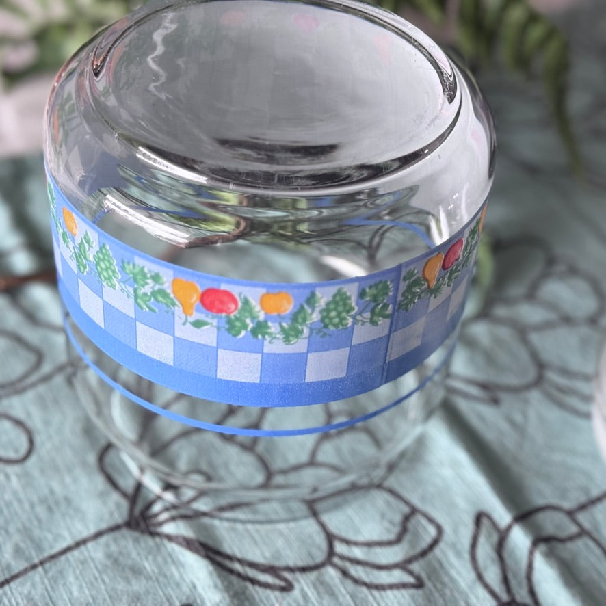 Blue Checkered & Fruit Glass Canister by Palluy