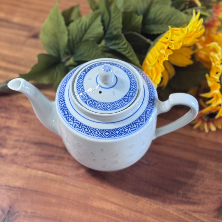 Chinese Jingdezhen Zhi Rice Eye Blue & White Teapot
