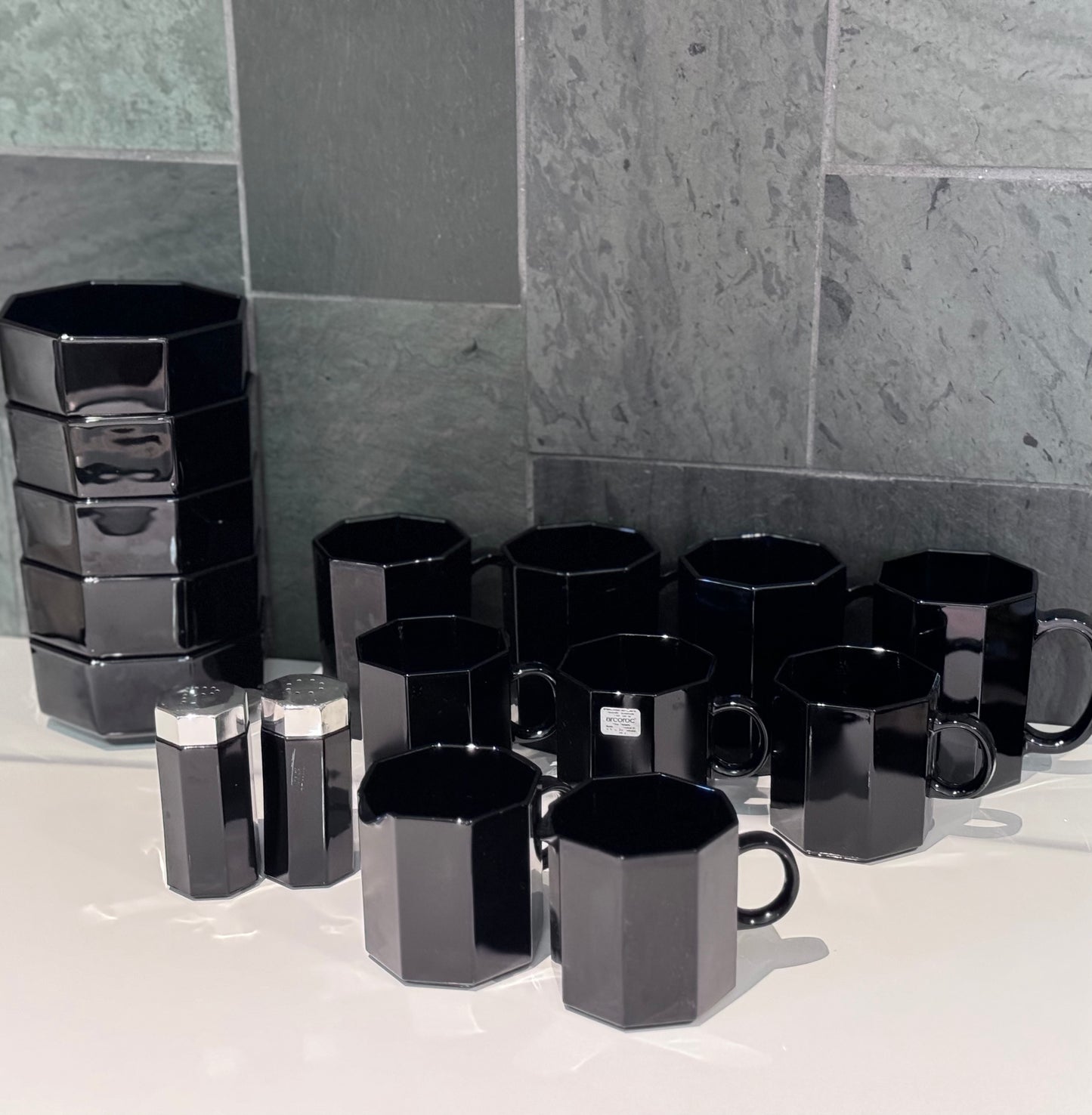 Octagonal Black Luminarc Arcoroc France Dish Set