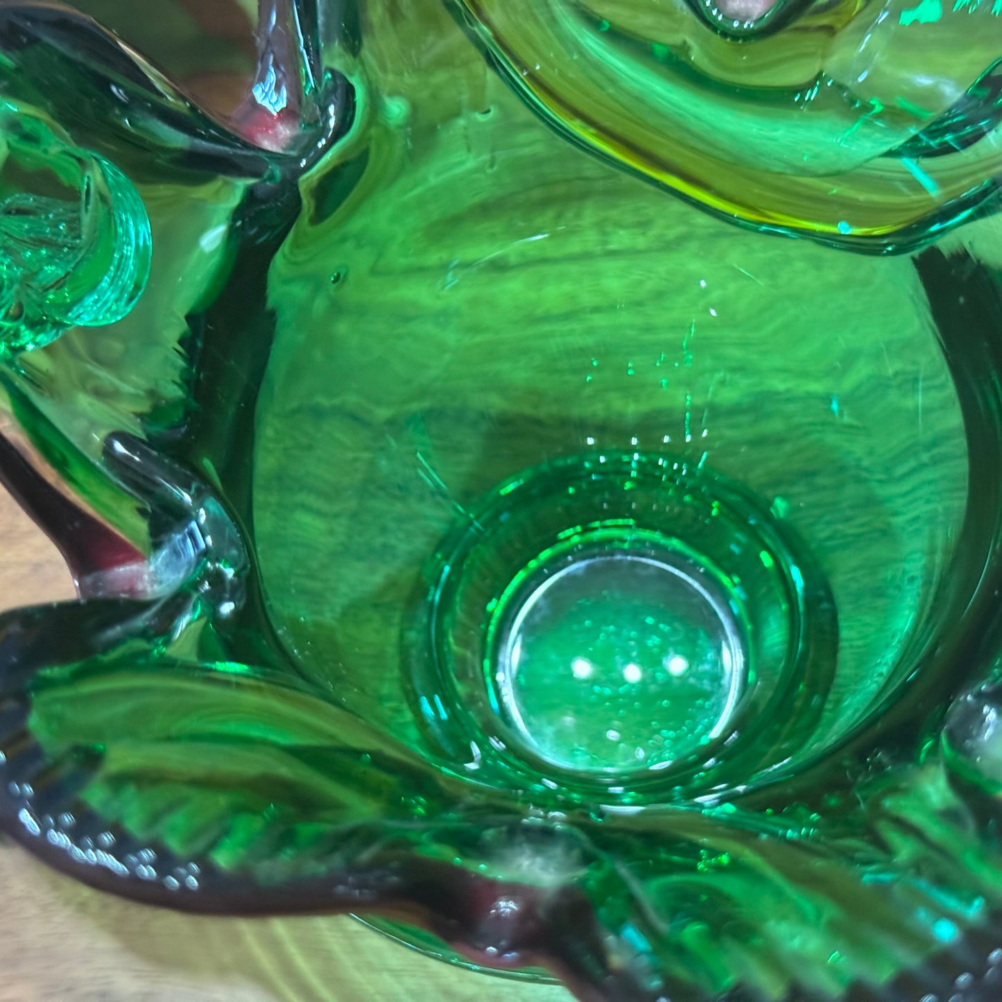 Murano Green Glass Basket Vase