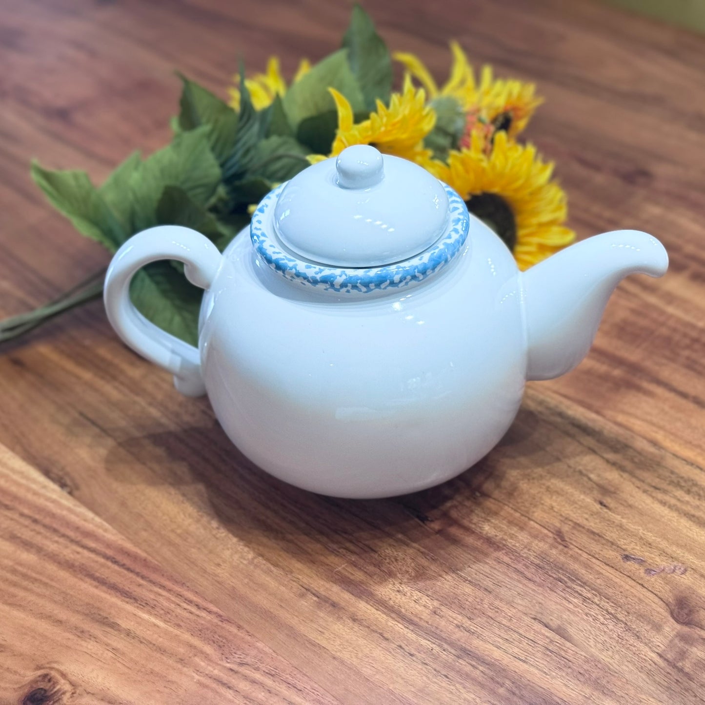 Large White Teapot with Heart Design