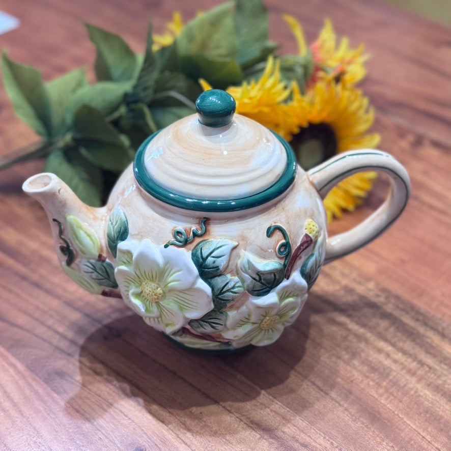 1998 CBK LTD LLC Floral Ceramic Teapot