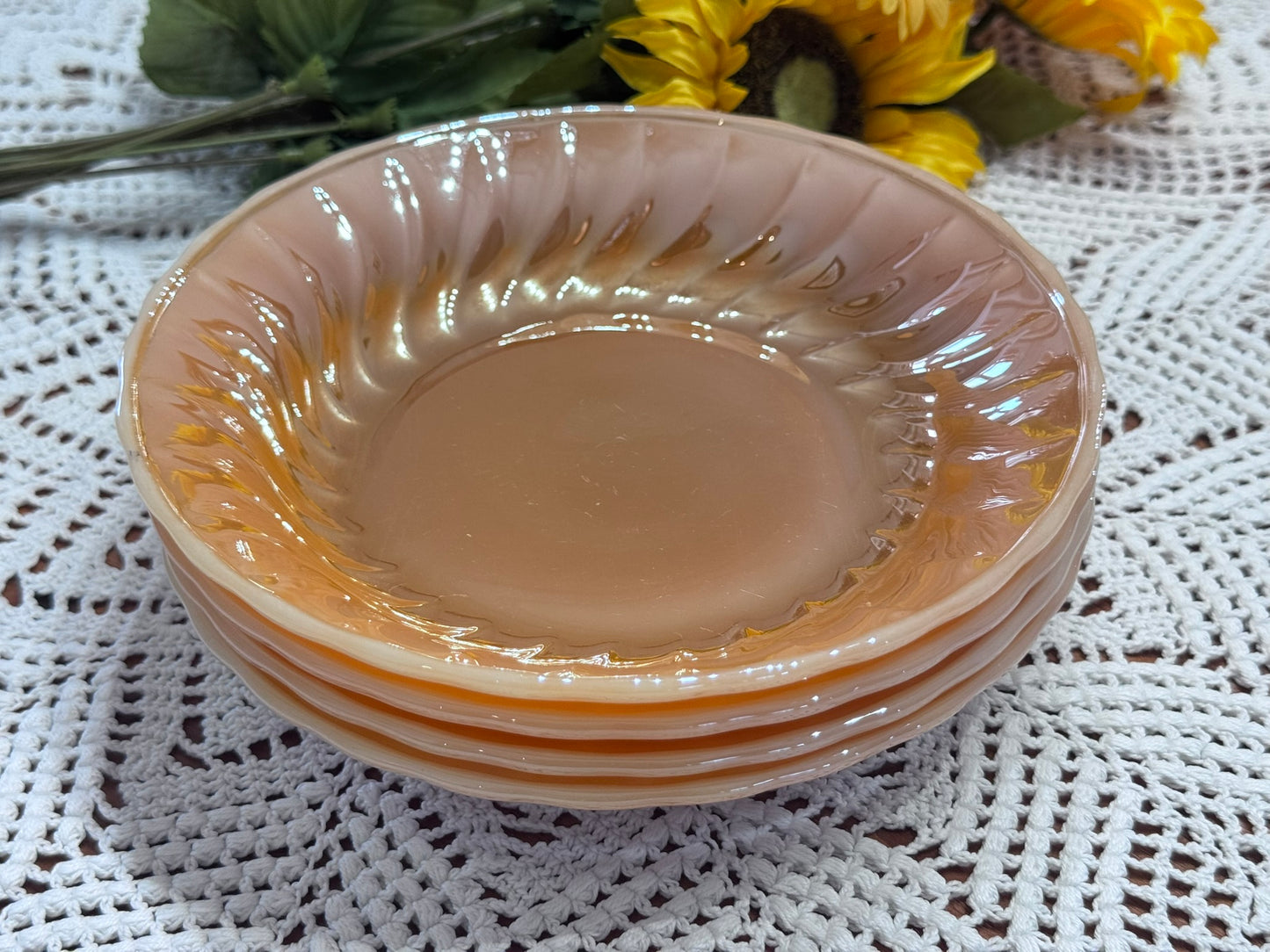 Anchor Hocking Fire-King Peach Luster Soup Bowls Swirl Pattern