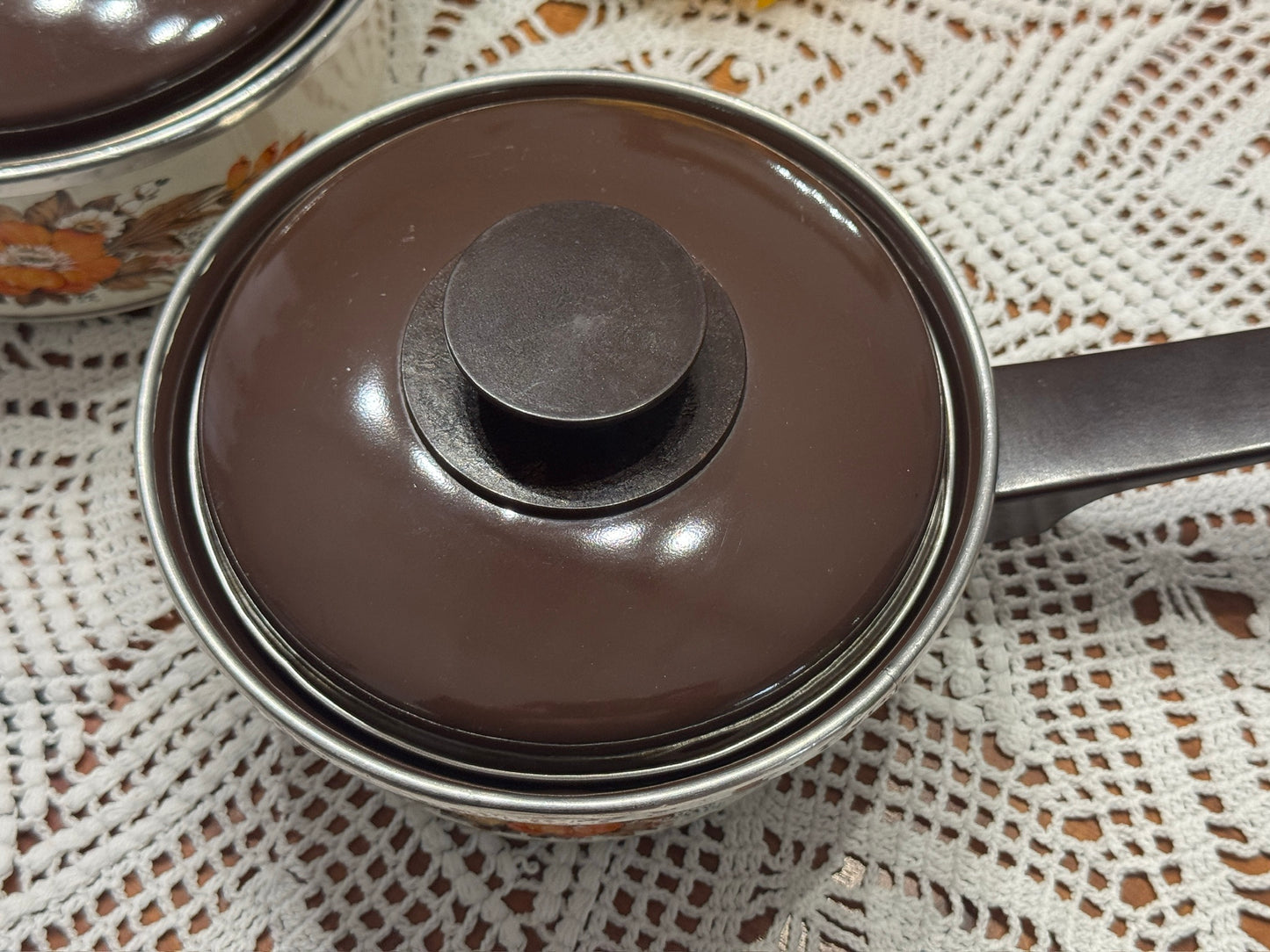 Vintage Floral Enamel Pot Set