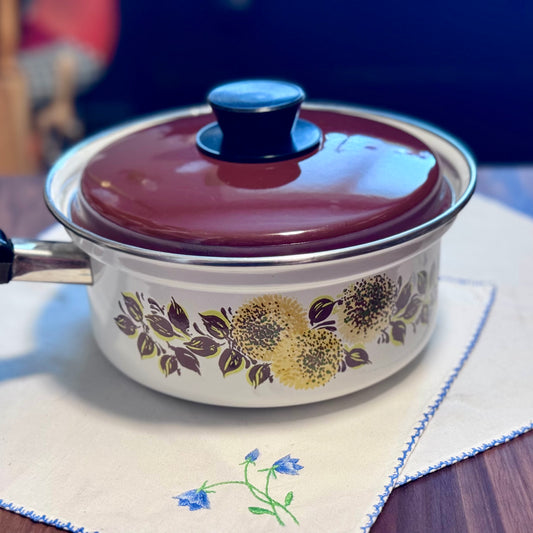 Enamel Floral Saucepan Made In Poland