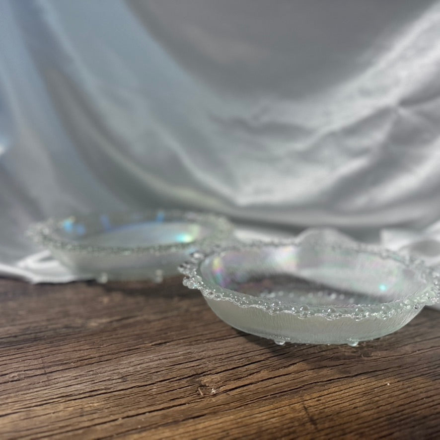Bubble Glass/Ice Bark Beaded Oval Dishes