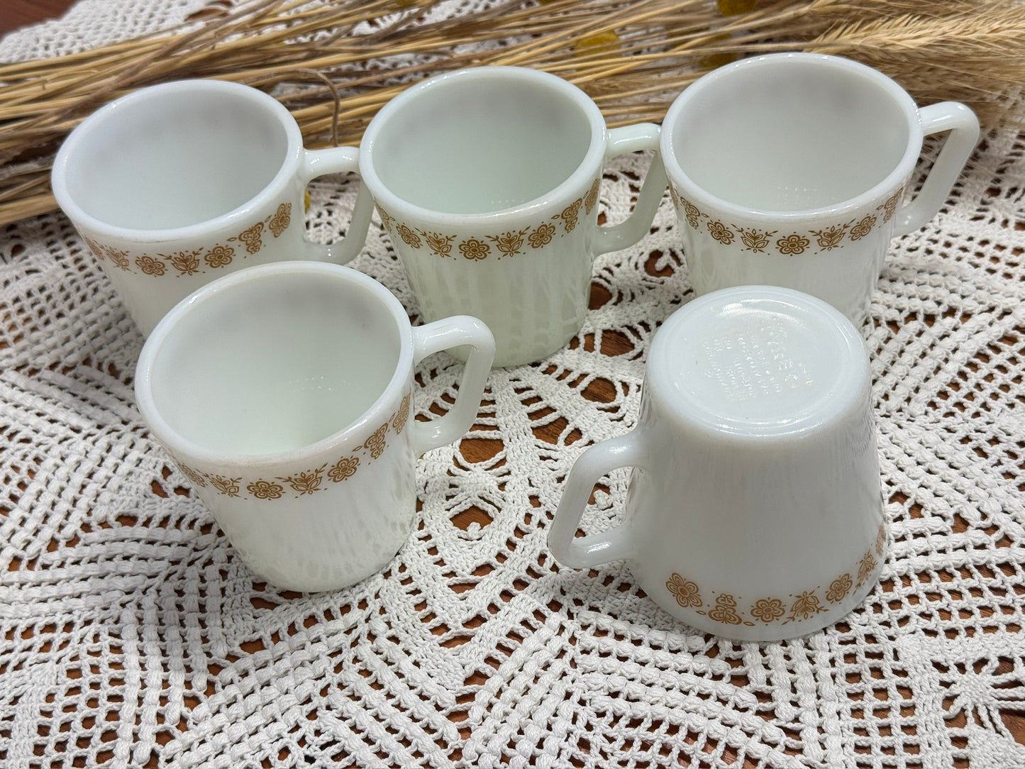 PYREX Butterfly Gold Milk Glass Mugs #1410