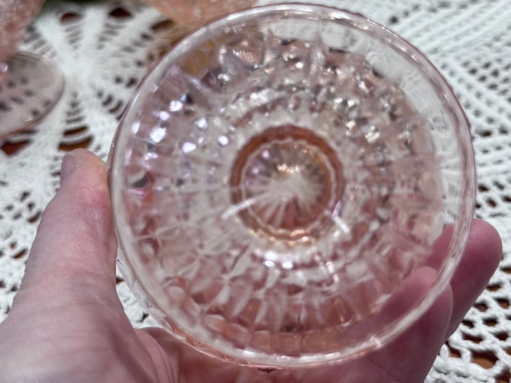 Pink Jeannette Depression Glass Holiday Button & Bows Sherbet Bowls