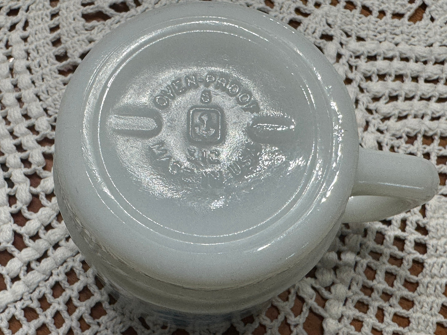 Anchor Hocking Fire King Blue Floral Milk Glass Mug