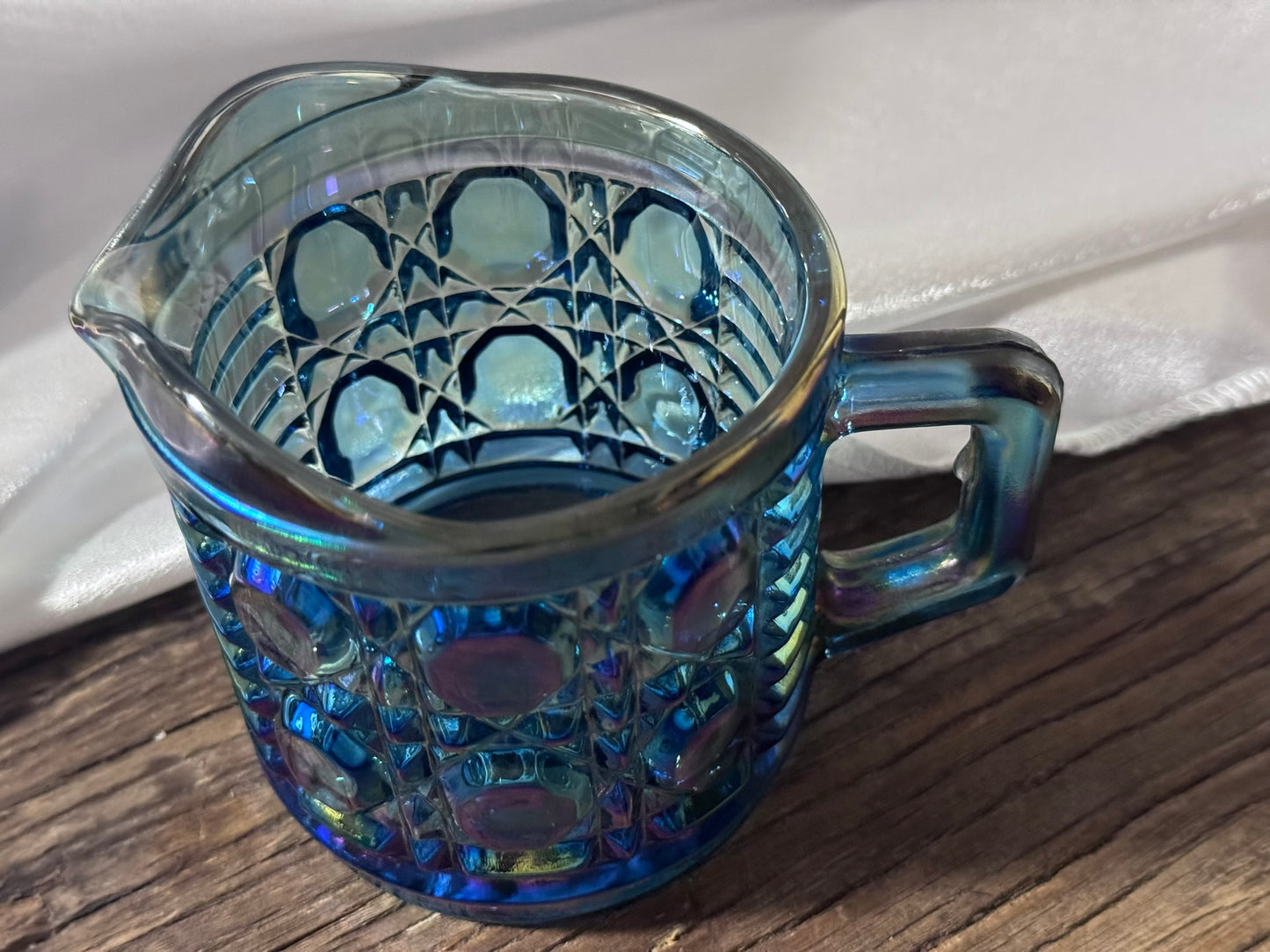 Blue Iridescent Carnival Glass Creamer