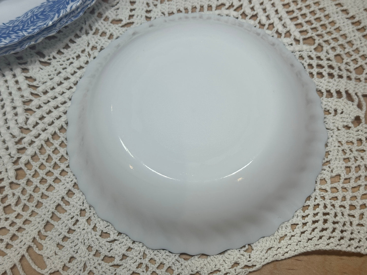 ARC France MSE Milk Glass and Blue Vine Dish Set