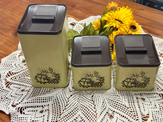Vintage Ekco Yellow/Brown Stackable Canister Set
