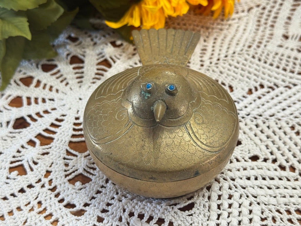 Vintage Rare Japanese Brass/Bronze Bird Lidded Trinket Box