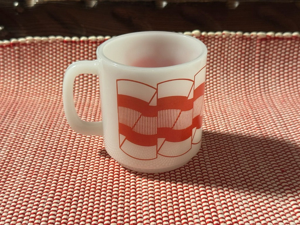 Glasbake Milk Glass Red Stripes Mug