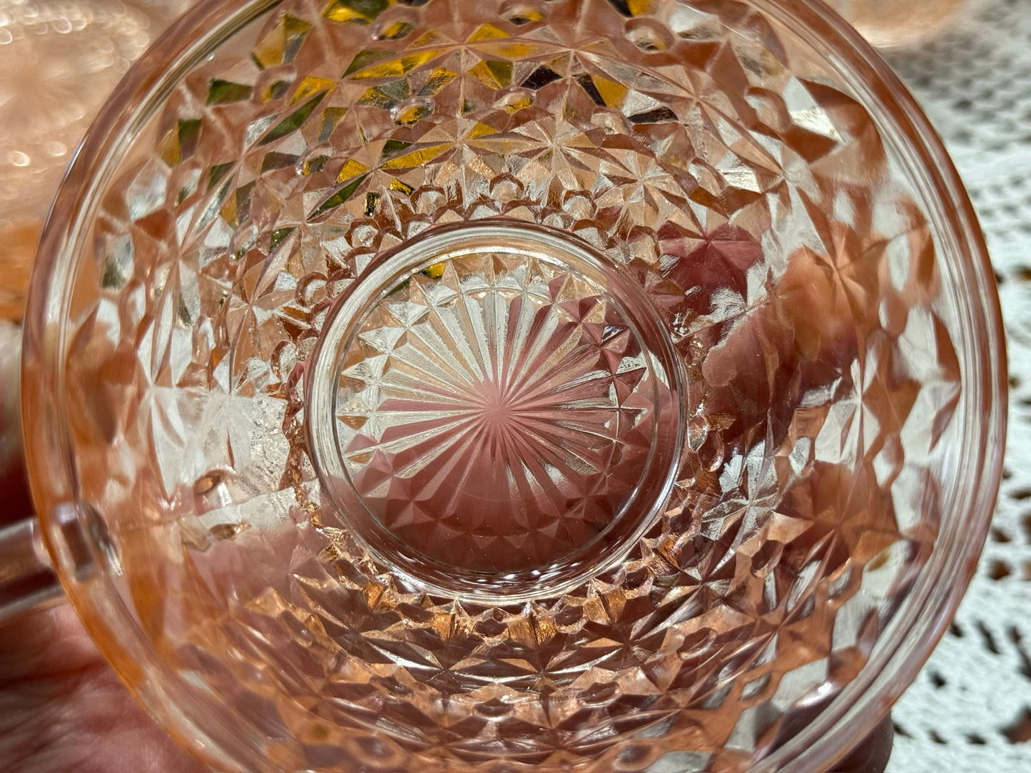 Pink Jeannette Depression Glass 'Holiday Buttons and Bows' Teacup & Saucer Set