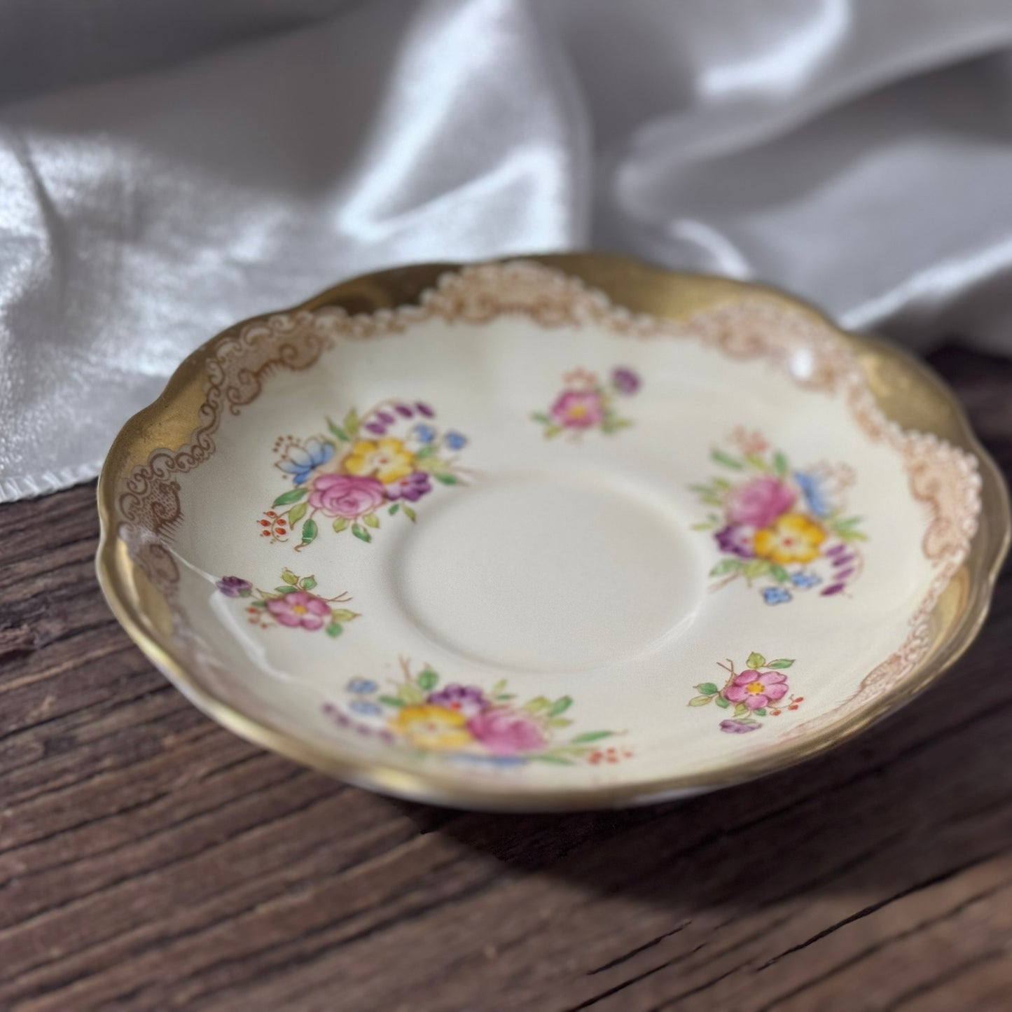 Royal Albert Cream and Gold Floral Teacup and Saucer