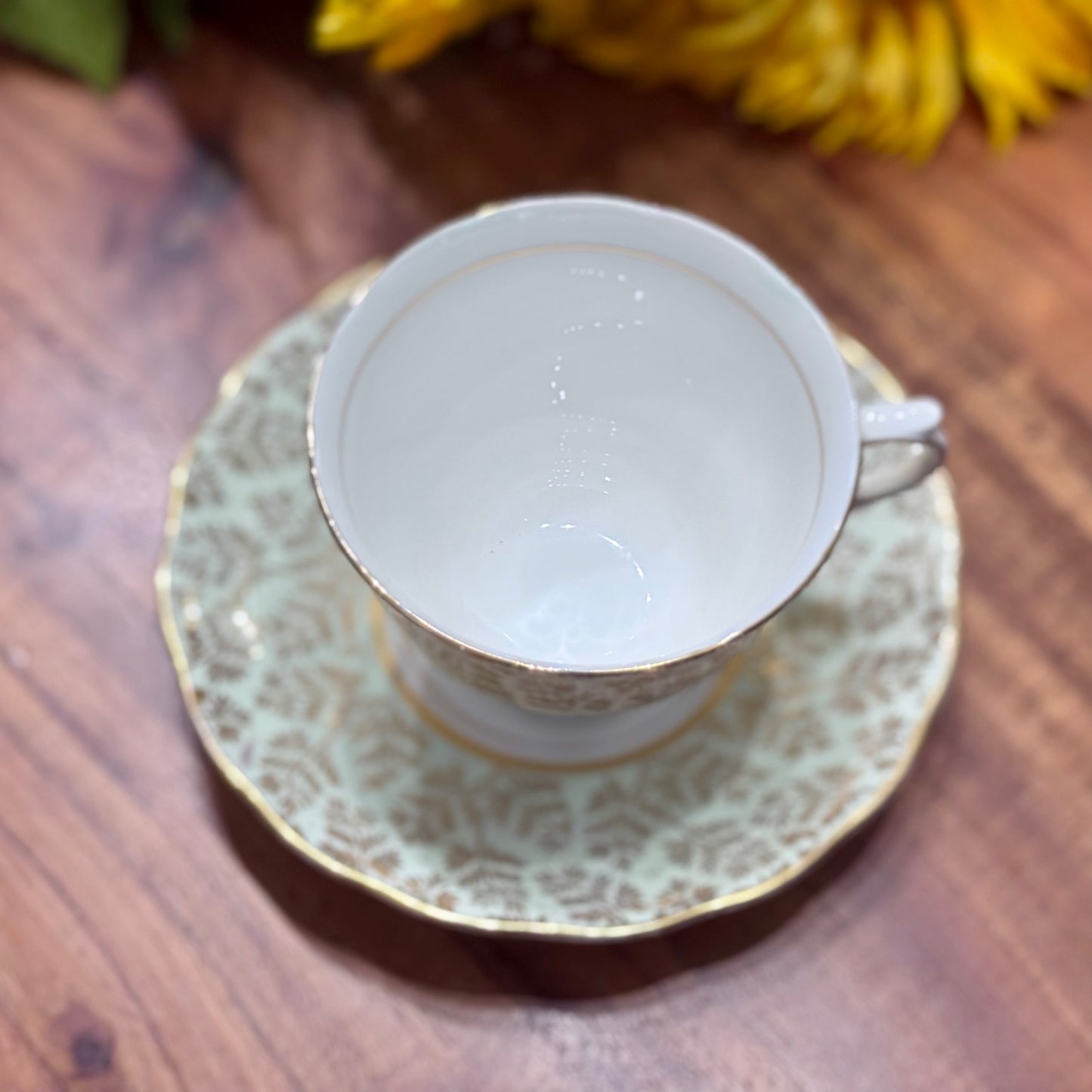 Colclough Gold Leaves on Mint Green Teacup & Saucer Set