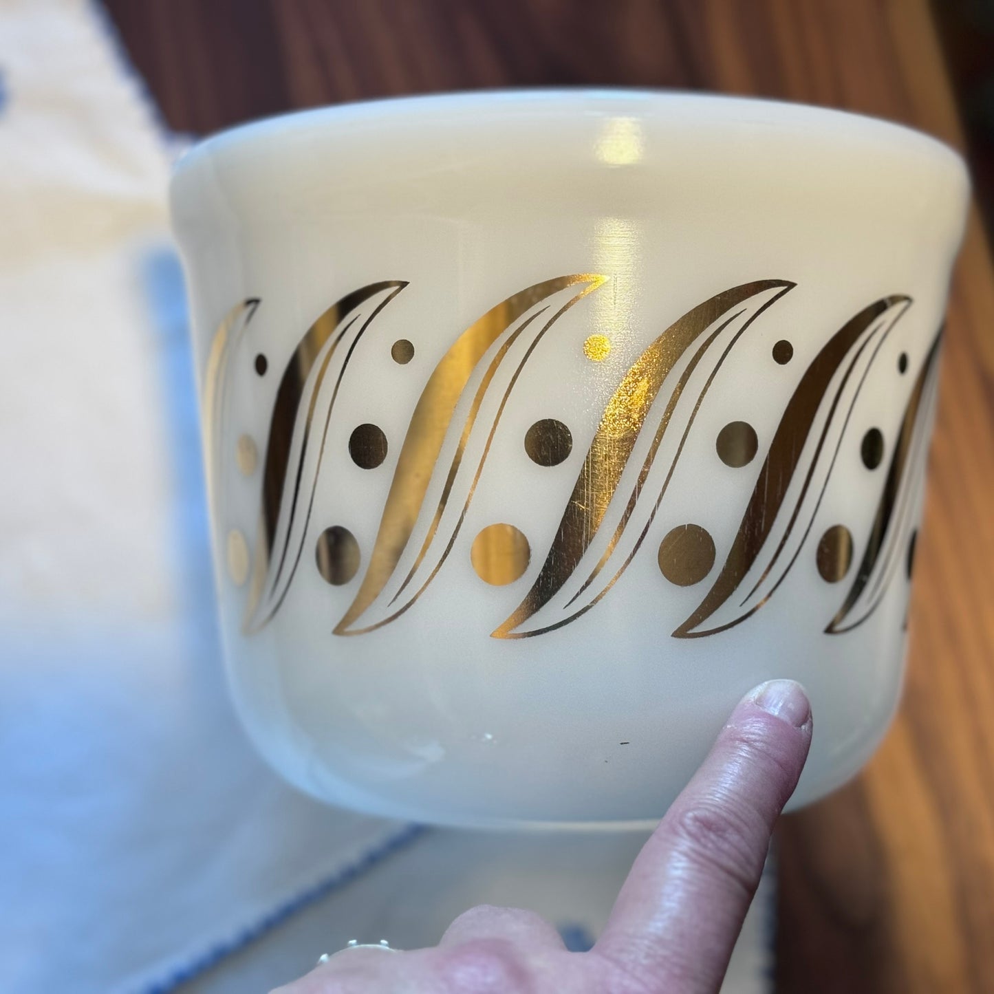 Milk Glass Atomic Gold Ice Bucket