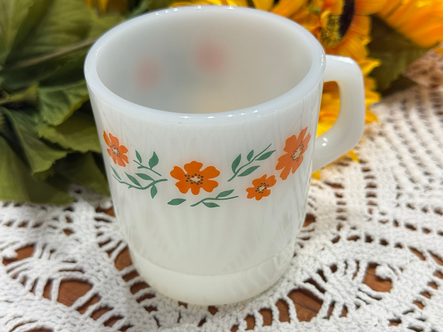 Termocrisa Milk Glass Orange/Green Floral Mug
