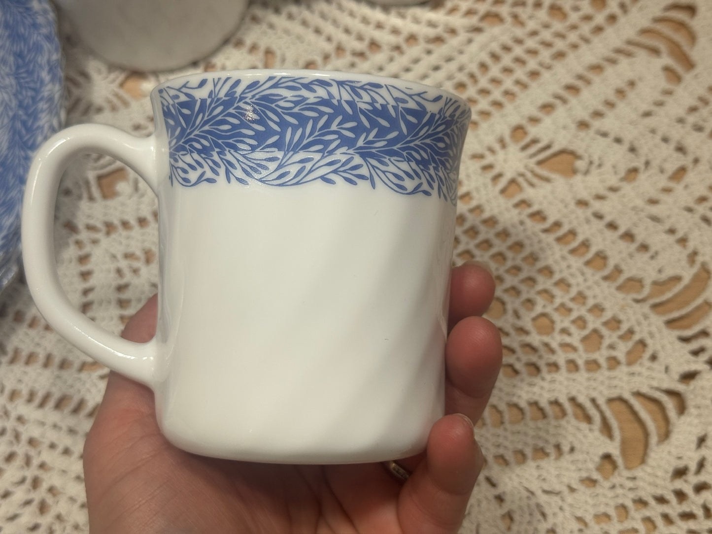 ARC France MSE Milk Glass and Blue Vine Dish Set