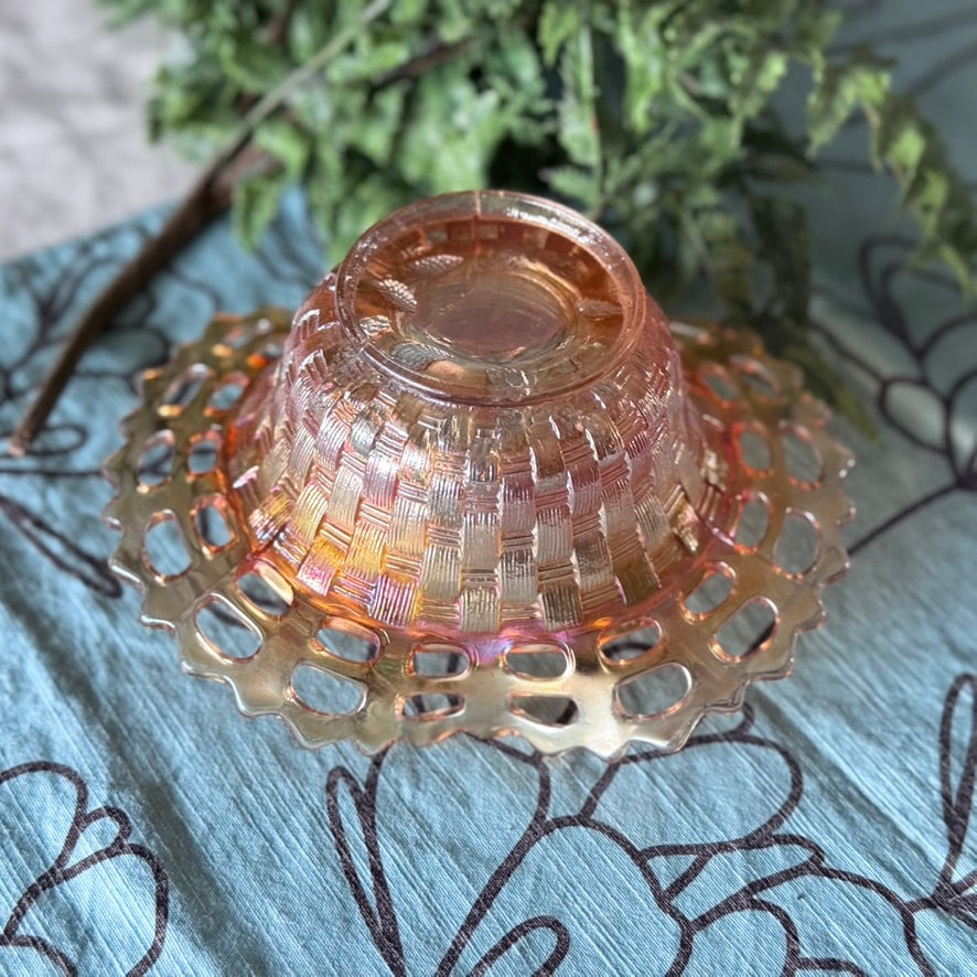 Fenton Marigold Carnival Glass Blackberry Basketweave Bowl
