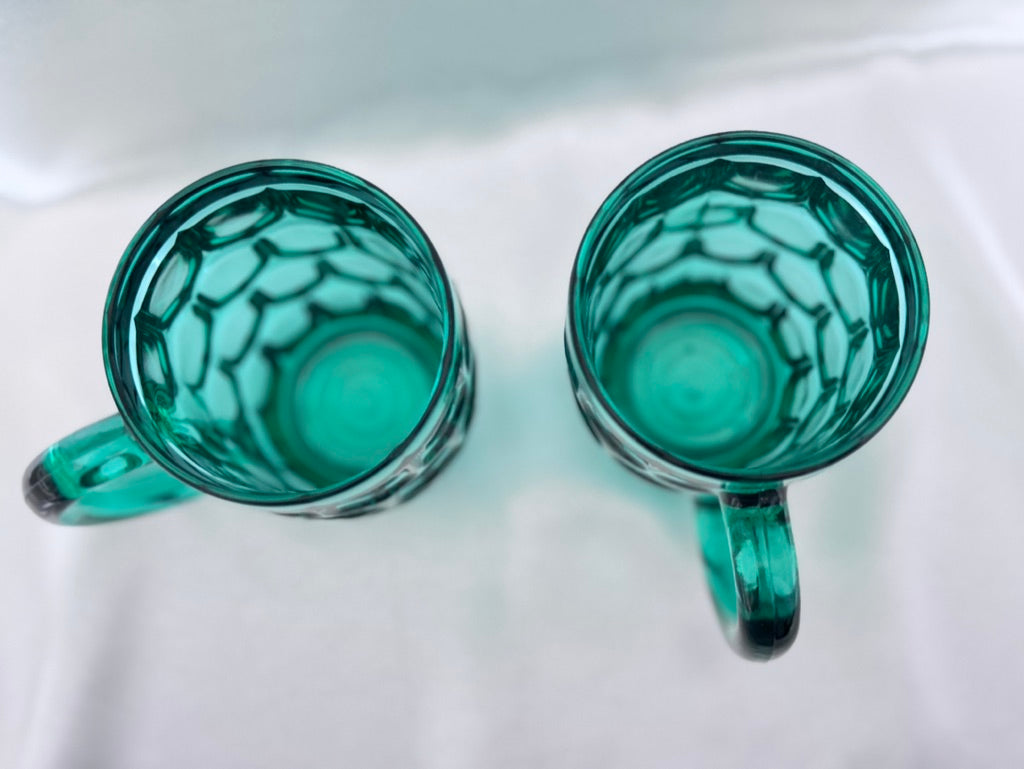 Arcoroc Emerald Green Glass Mugs