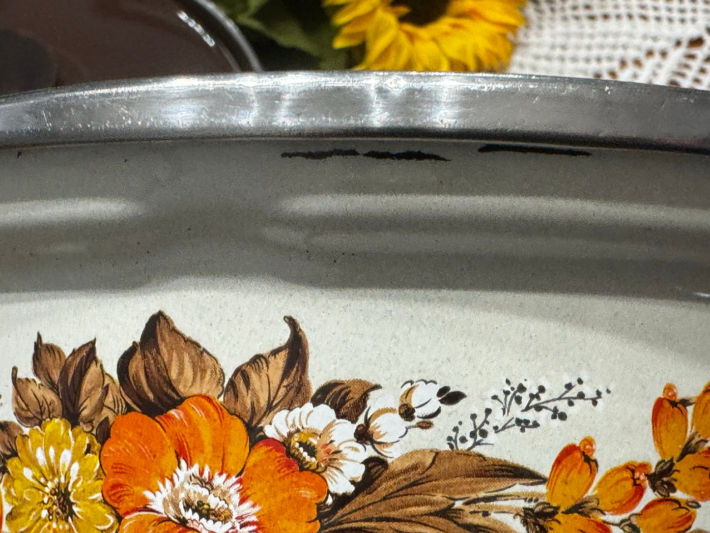 Vintage Floral Enamel Pot Set