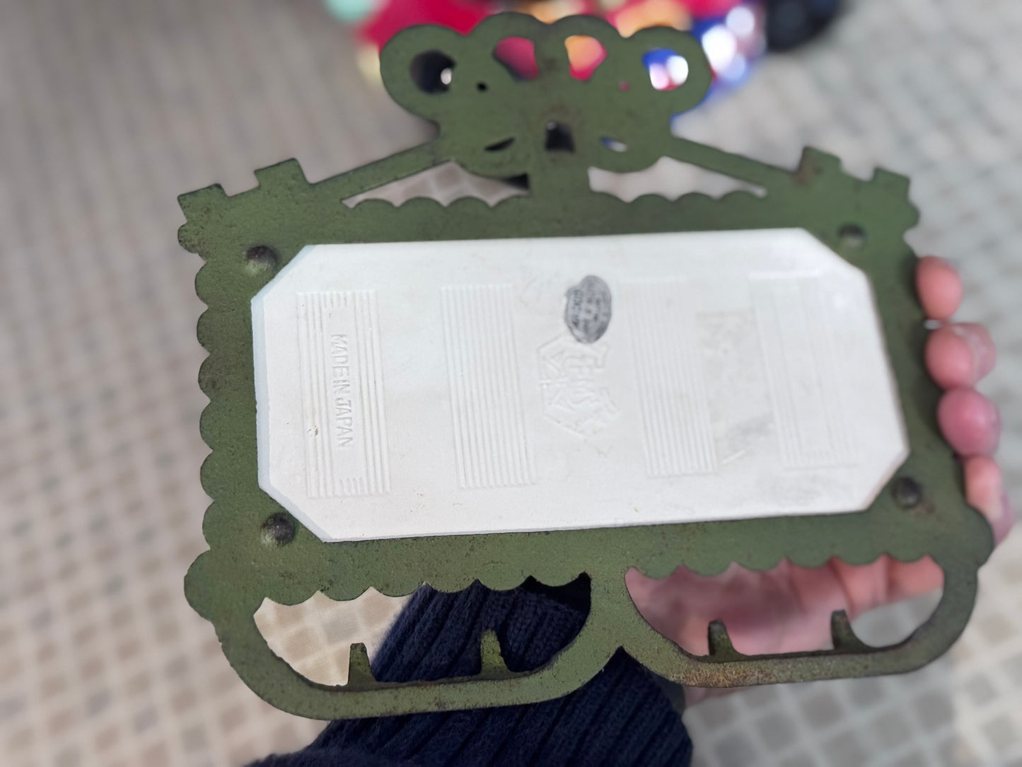 Vintage Green Cast Iron & Kitchen Tile Wall Motif Key Holder/Towel Holder