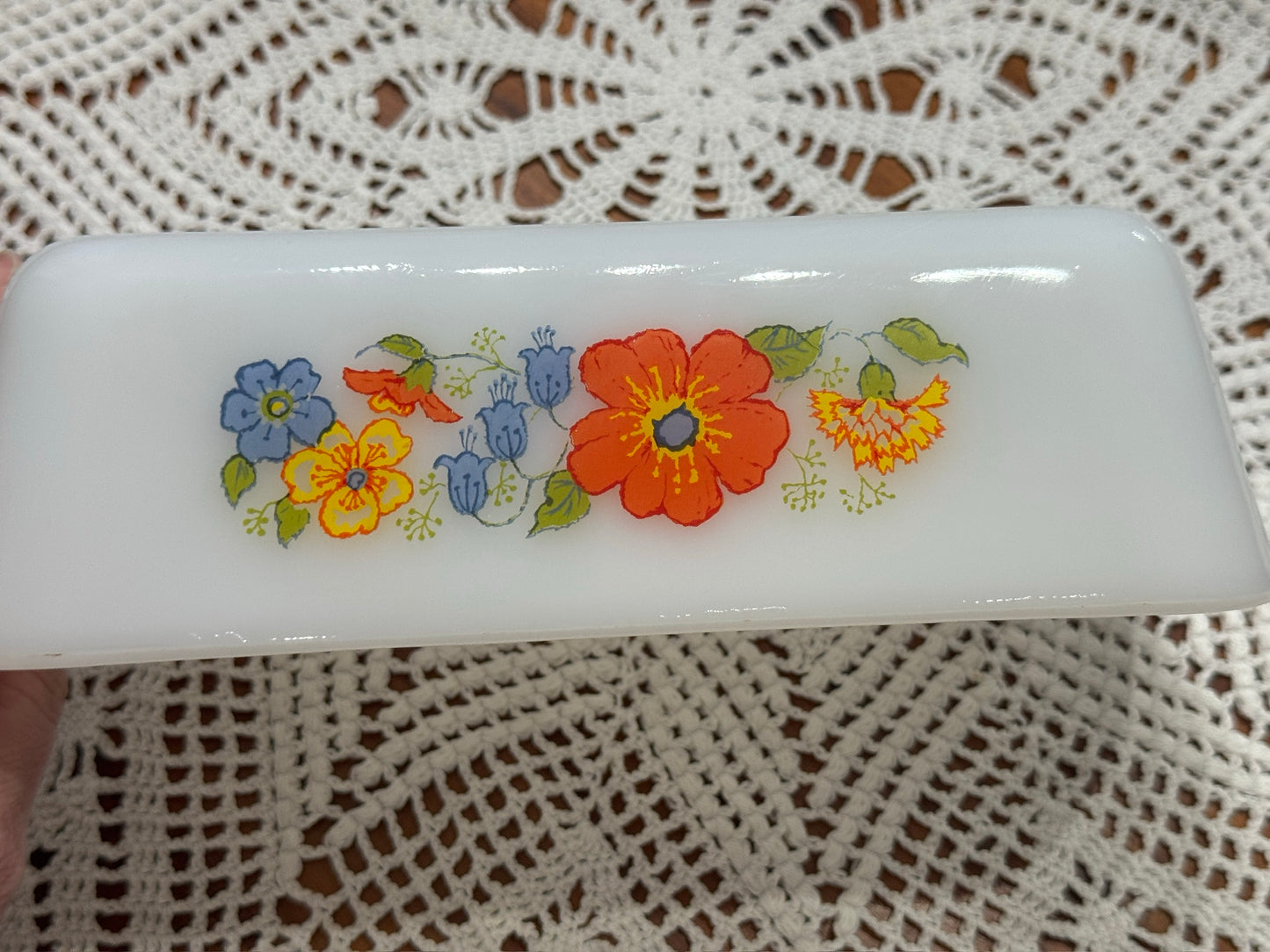 Glasbake Floral Milk Glass Loaf Pan