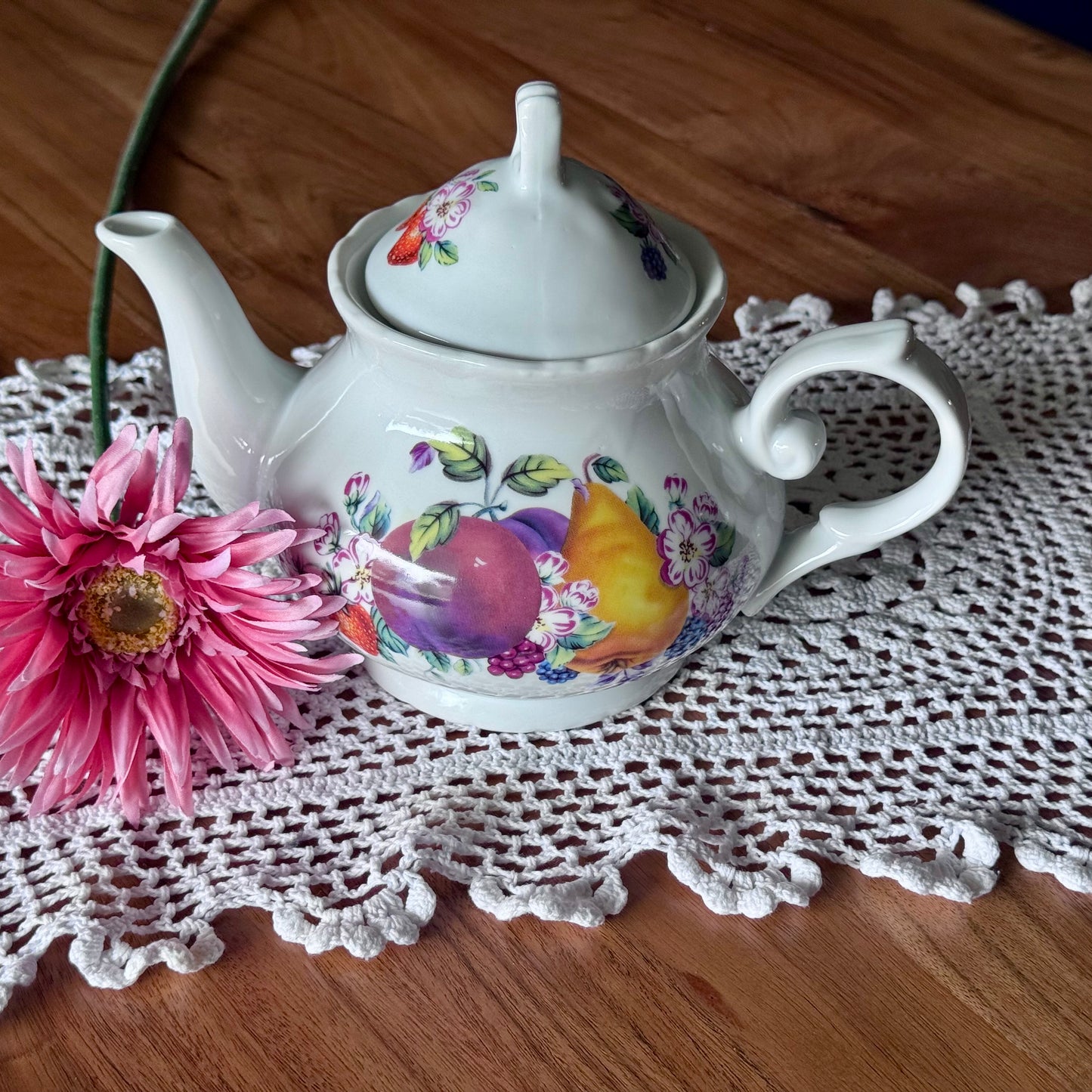 Porcelain Fruit/Floral Motif Teapot