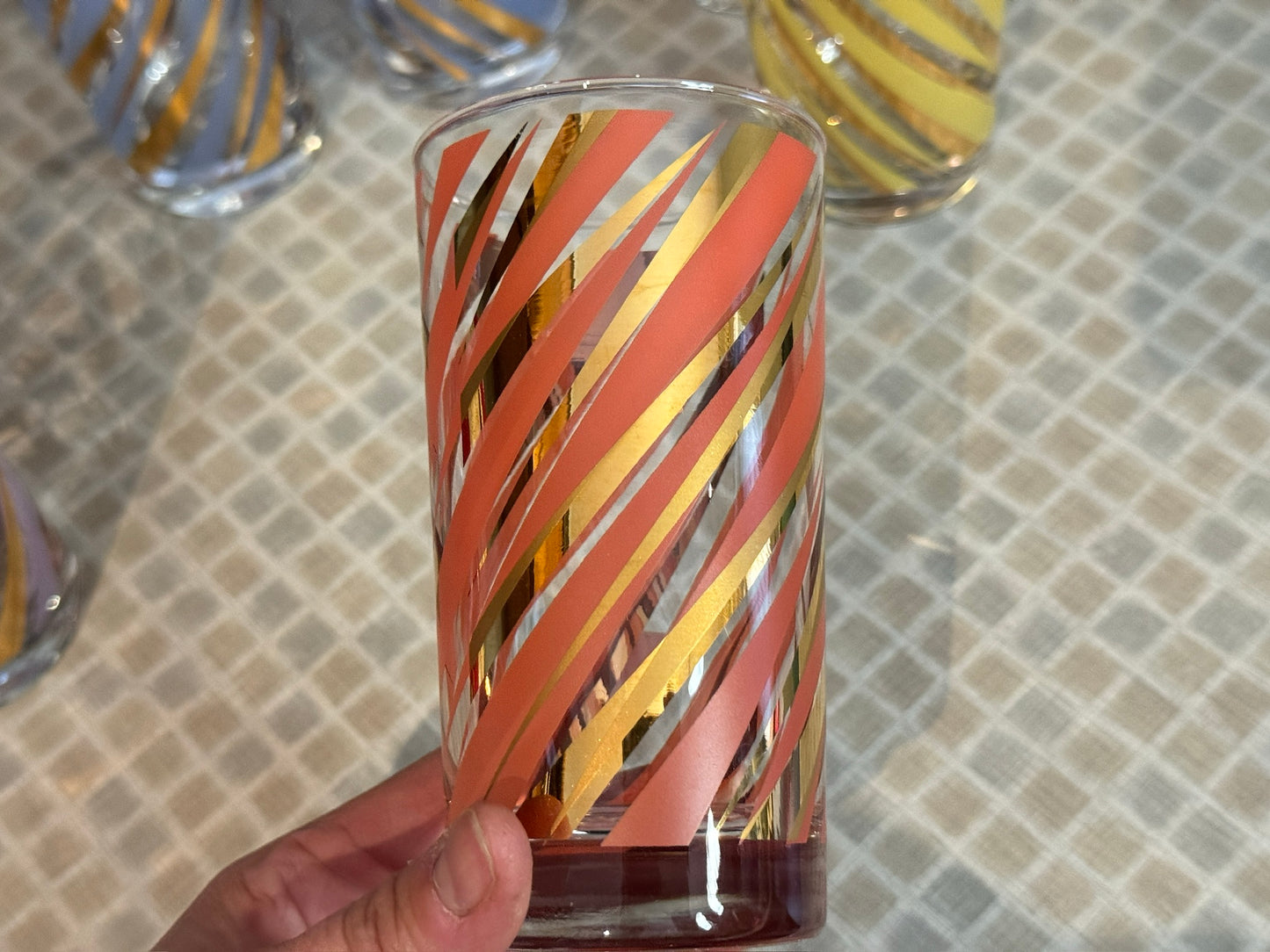 Midcentury Striped 12 oz Tumbler Bar Glasses