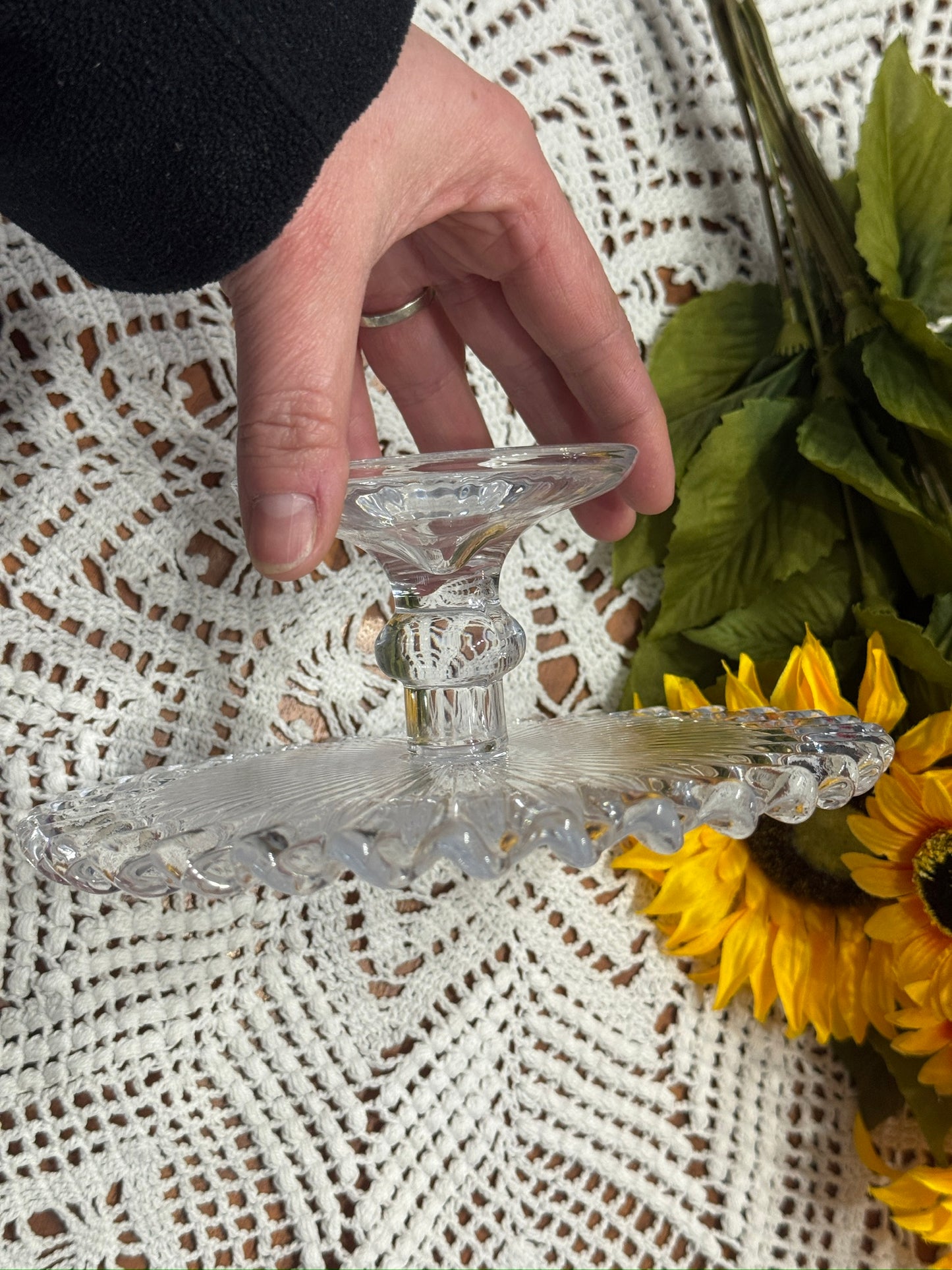 Small Pressed Glass Cake Pedestal