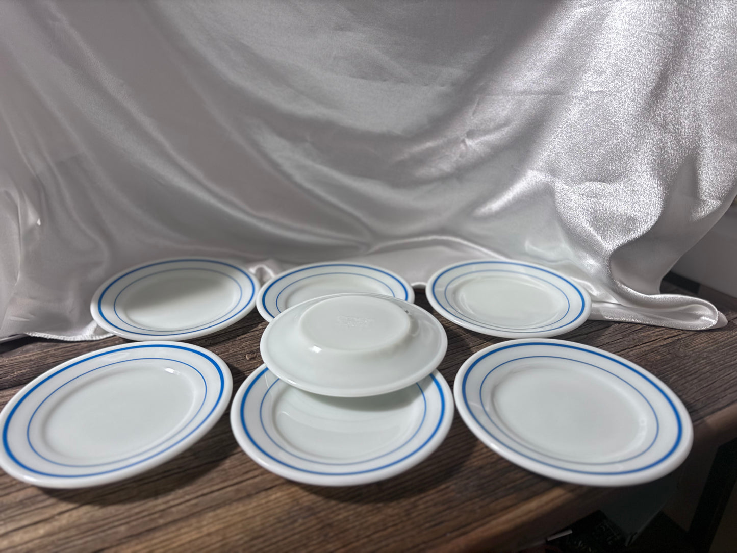 Pyrex Blue Striped Milk Glass Dish Set