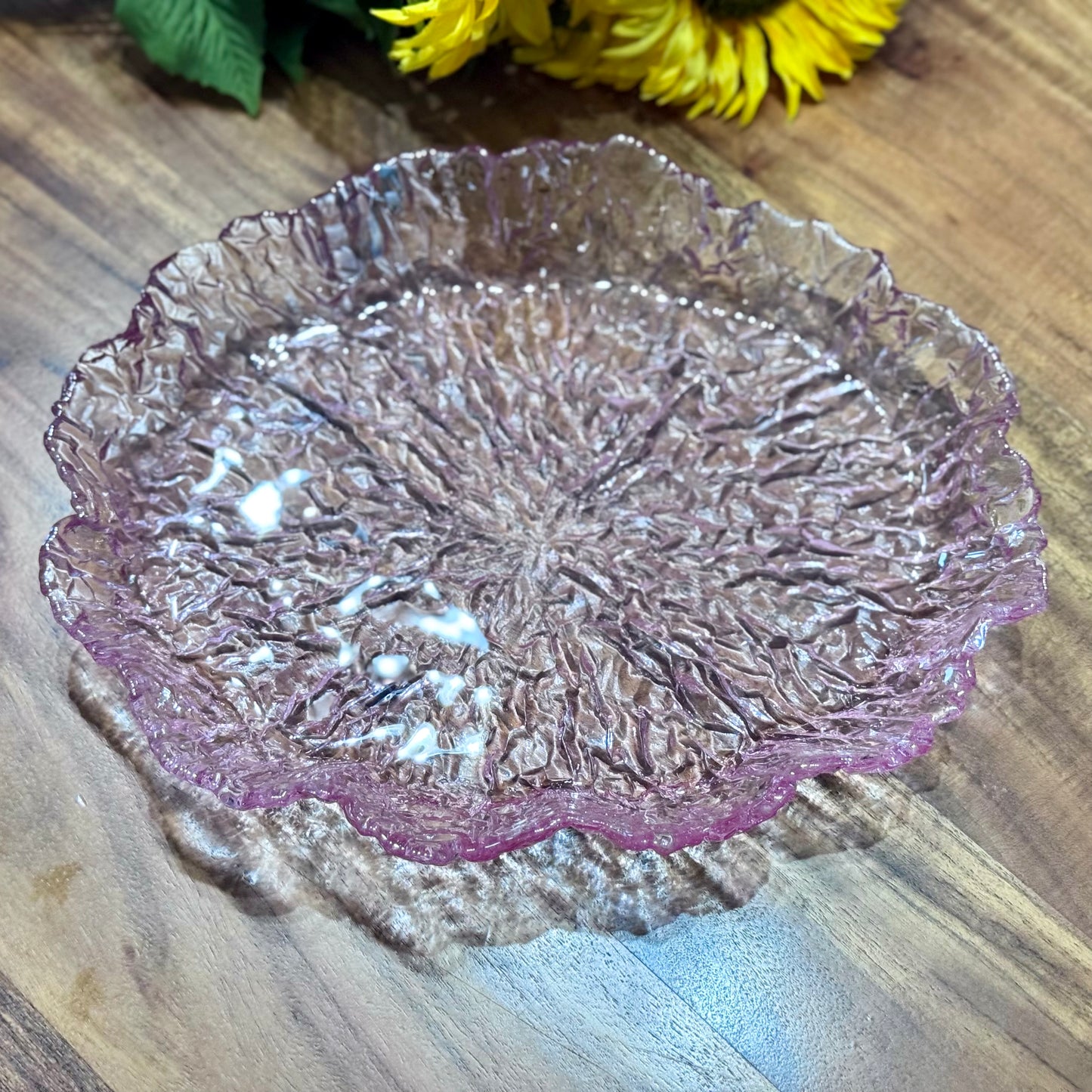 Pink Glass Serving Plate/Dish with Textured Ice Effect