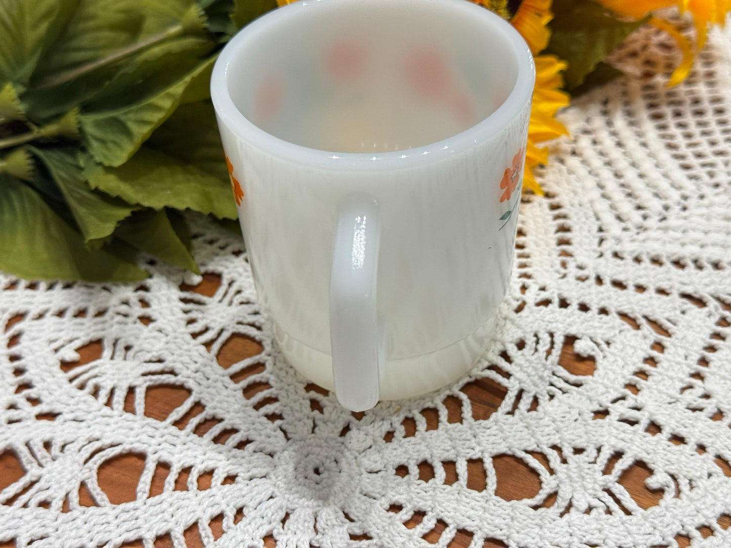 Termocrisa Milk Glass Orange/Green Floral Mug