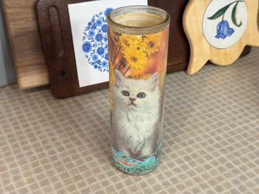 Vintage Kitten Sugar Frosted Glass Candle Holder