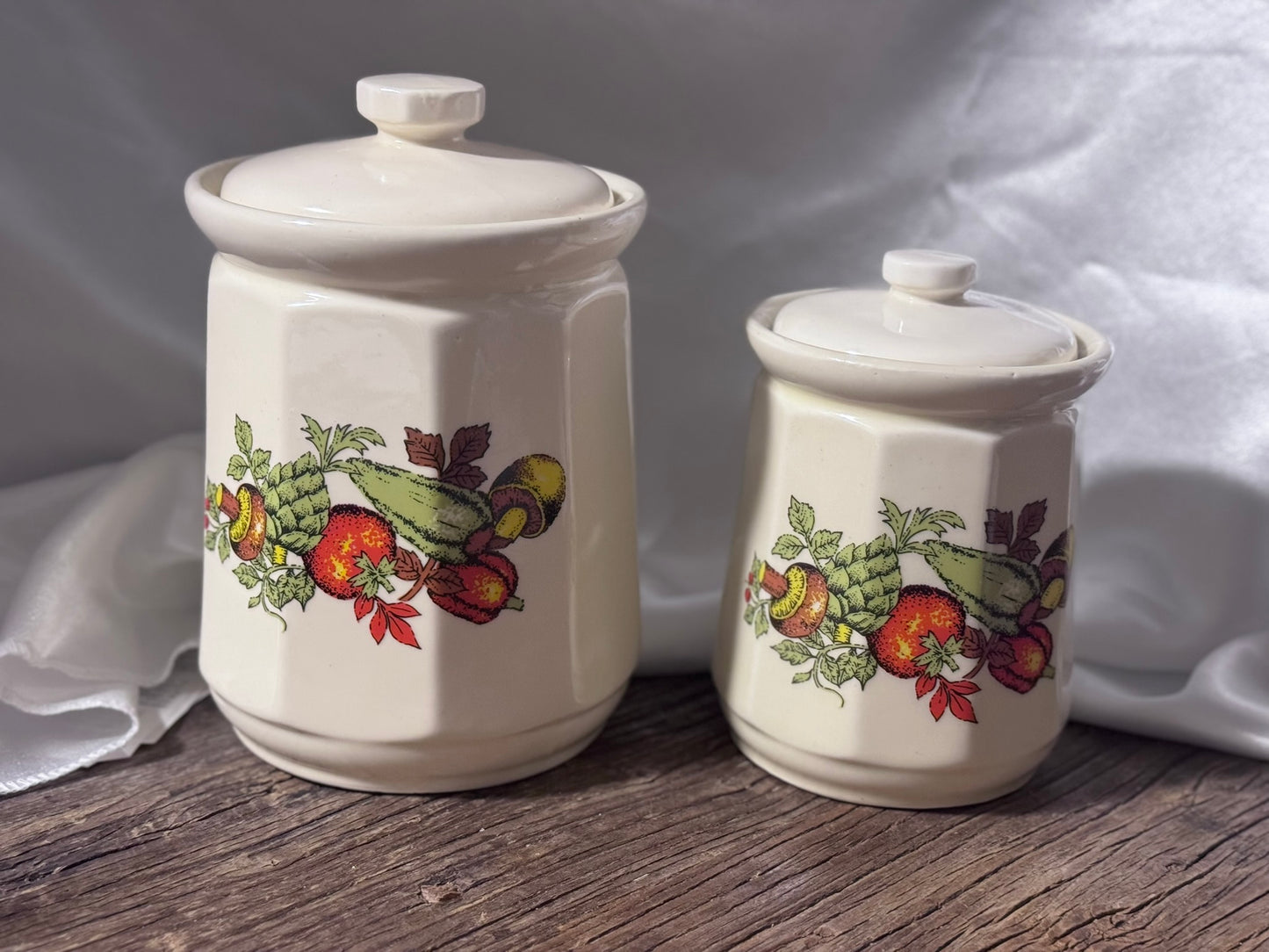 Vintage Cream Canisters with Garden Vegetables