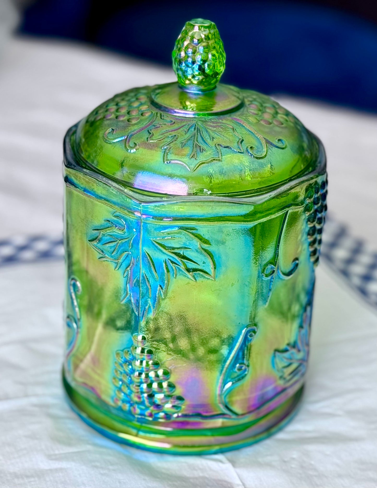 Indiana/Carnival Green Glass Biscuit/Candy Jar