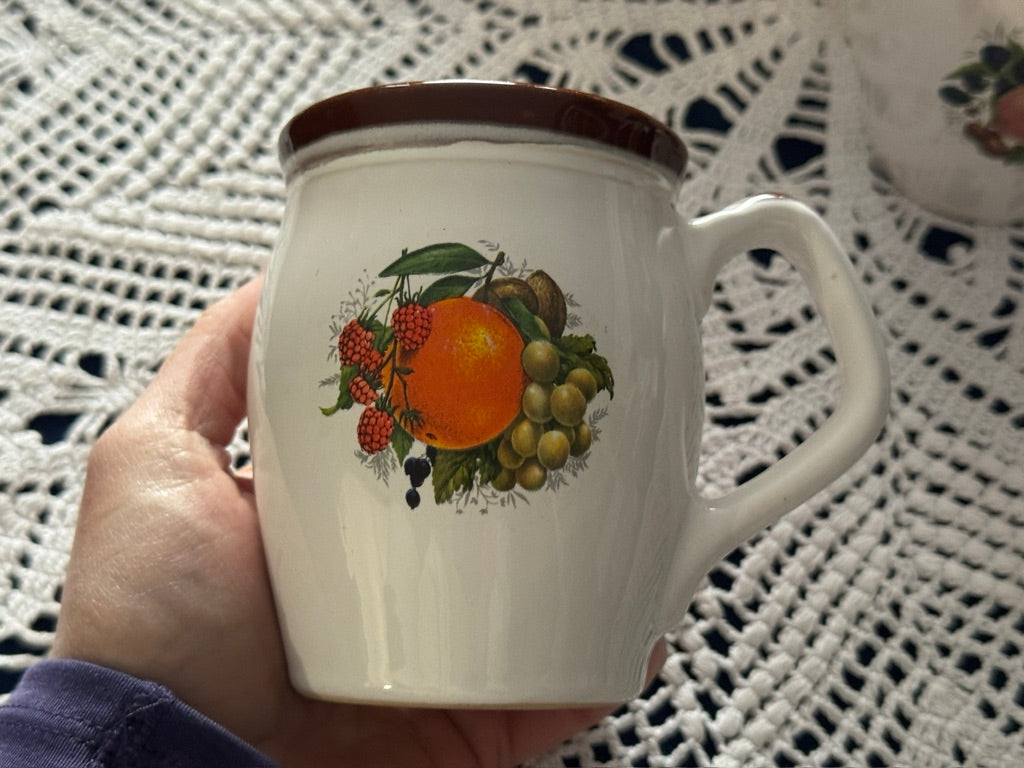 Beauce Stoneware Pottery Fruit Motif Mugs