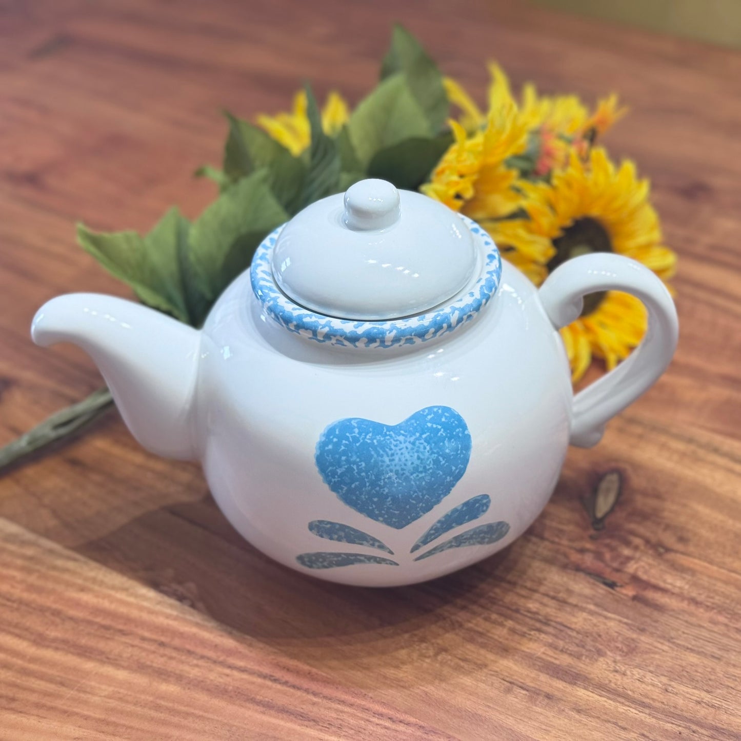 Large White Teapot with Heart Design