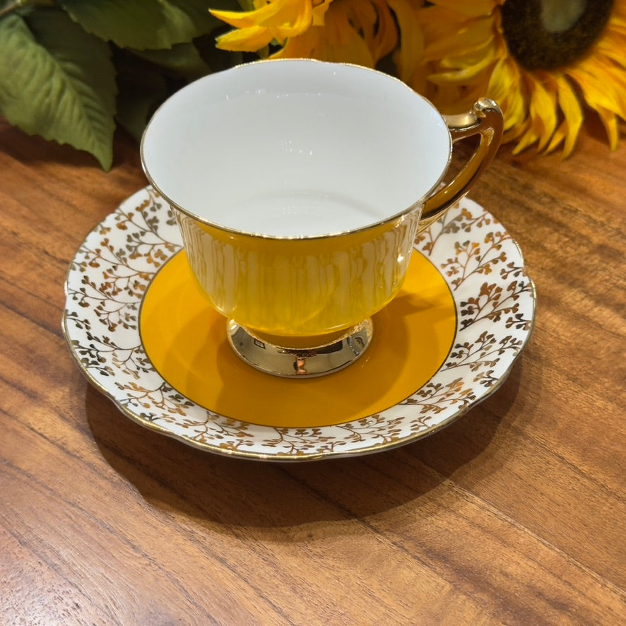 Gladstone England Yellow/Gold Teacup & Saucer Set