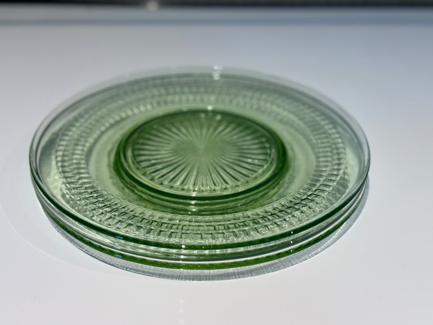 Anchor Hocking Roulette Green Uranium Depression Glass Luncheon Plates