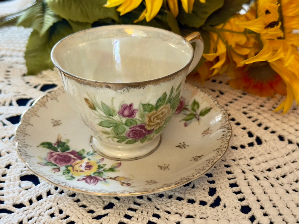 Mother of Pear Rose Japanese A-918 Teacup & Saucer
