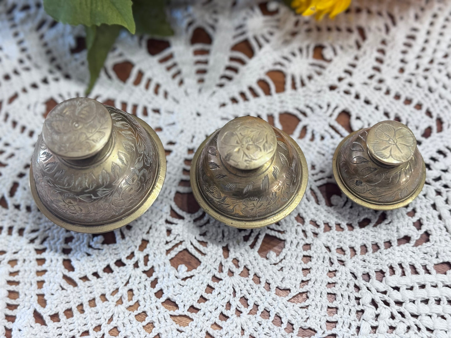 Vintage Etched Brass Elephant Claw Bells