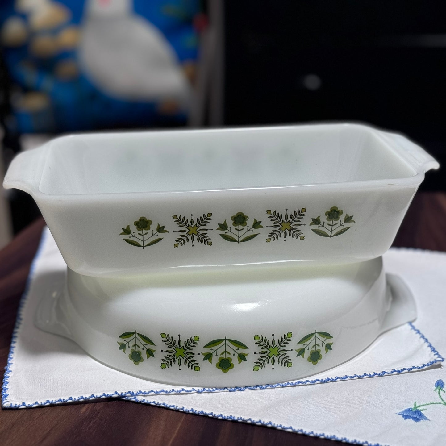 Vintage Anchor Hocking Fire King Green Meadow Baking Pan