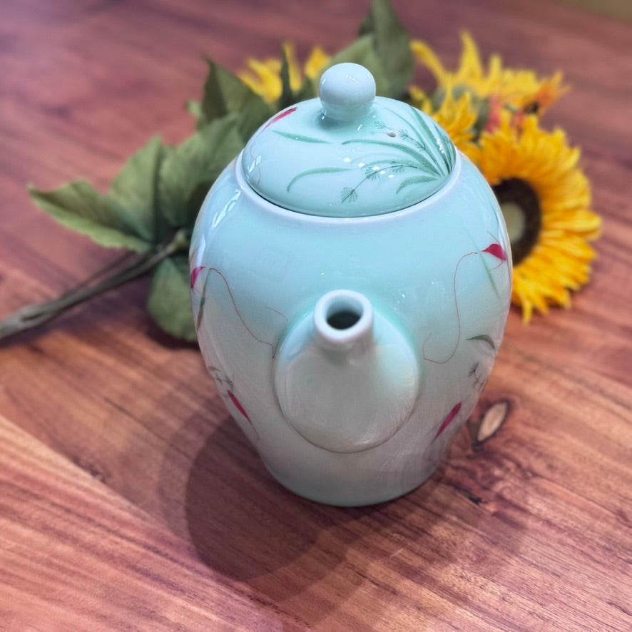 Asian Inspired Glazed Porcelain Coy/Goldfish Tea Pot